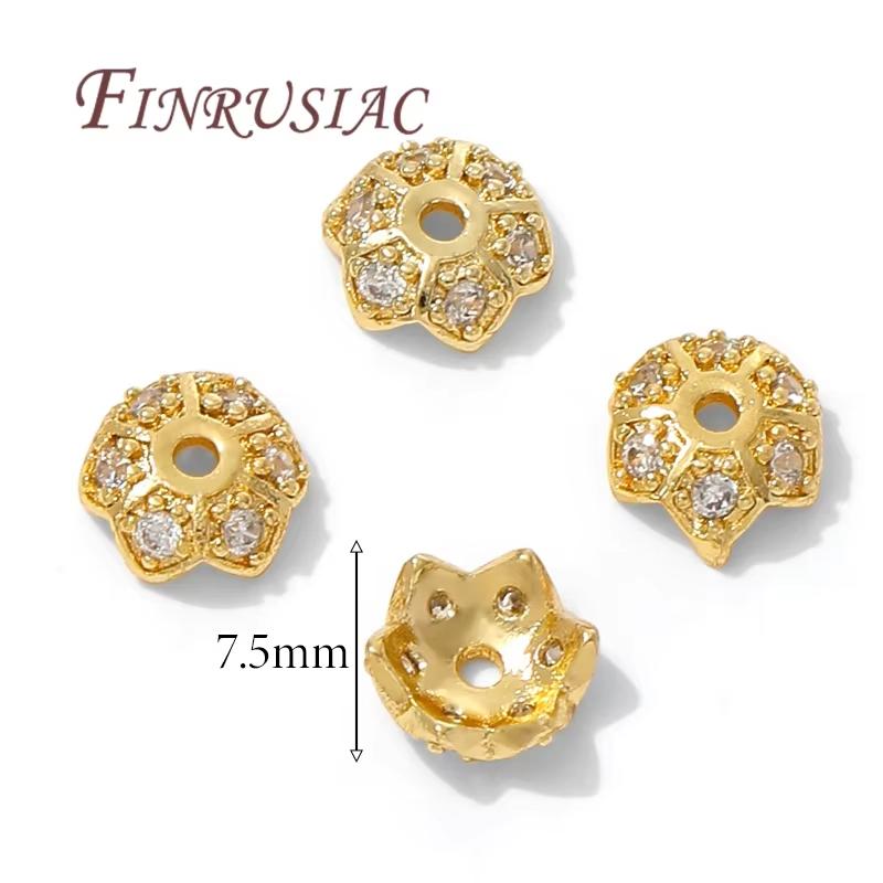 8.5mm Spacer Bead Caps 18K Gold Plated Brass with Zircon Flower Bead End Caps For Jewelry Making Supplies DIY Accessories