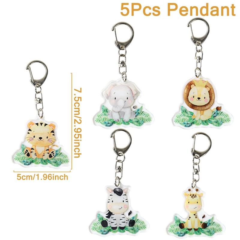 5pcs Jungle Animal Keychains Safari Animal Keychains Lion Giraffe Elephant Key Chains Animal Theme Decor for Baby Shower Party