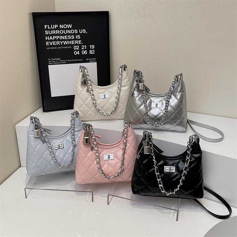New Fashion Light Luxury Simple Solid Color Embroidery Thread Diamond Hippie Bag Shoulder Crossbody Trendy Women's Bag