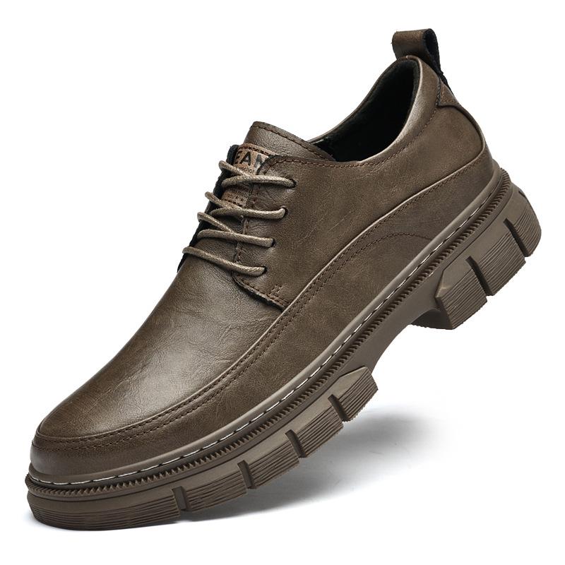 Men s Round Toe Lace-up Work Boots, Large Size, Two-layer Cowhide, Casual Leather, Winter Plus Velvet. 40