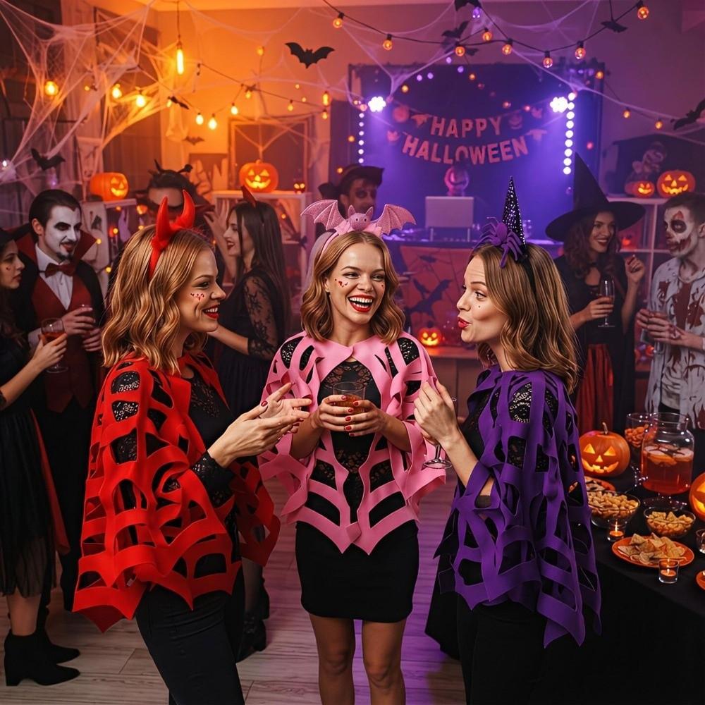 Hollow Out Cosplay Cloak Felt Material Spiderweb Shawl Retro Halloween Cape Adult