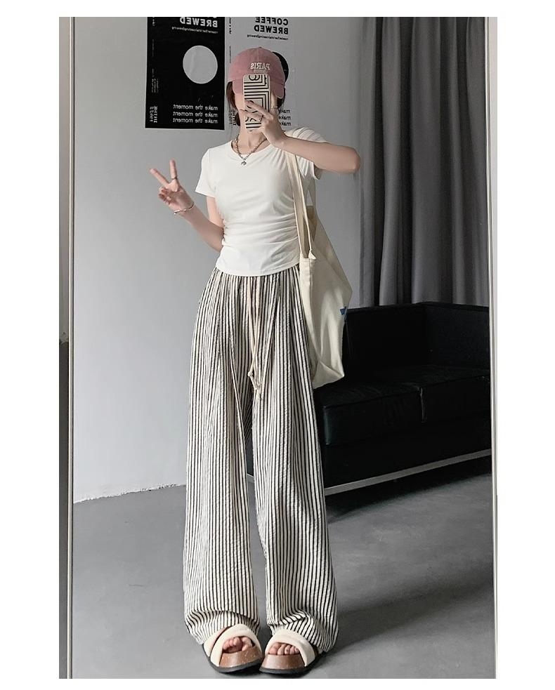 Women's Slimming High Waist Striped Pants: Black/White, Loose Straight-Leg, Petite 145, Wide-Leg, Summer 2025 Collection