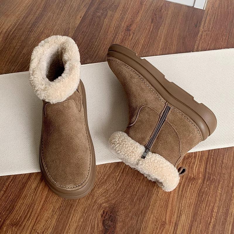 Soft leather version~ Fur snow boots women's winter thick-soled velvet short boots 2024 new warm cotton shoes