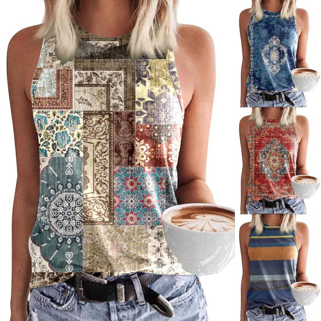 Boho Sleeveless Patterned Camisole for Casual Beach Wear