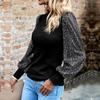 Womem Autumn Winter Half High Collar Long Sleeve Sequin Panel Knit Top Solid Color Sweater