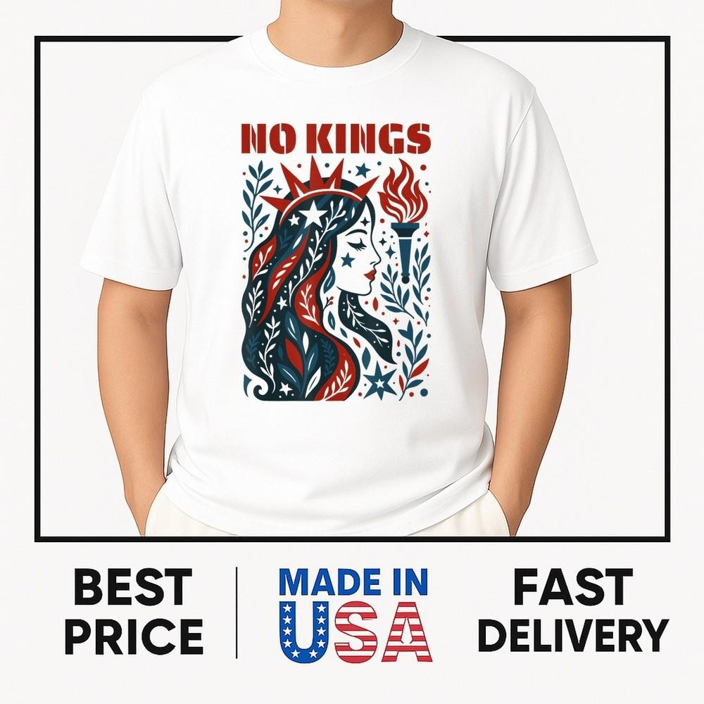 

No Kings Retro Patriotic Woman Liberty Art 4th Of July T-Shirt ON TREND Unisex T-Shirt XXXL