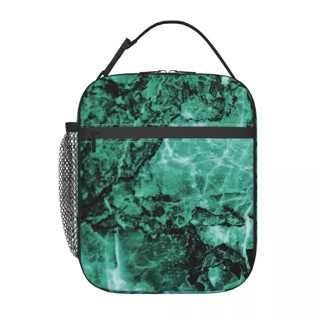 Dark Green Marble Pattern Insulated Lunch Bag for Kids School Cooler Thermal Food Box Tote Leakproof Lunch Boxes Container