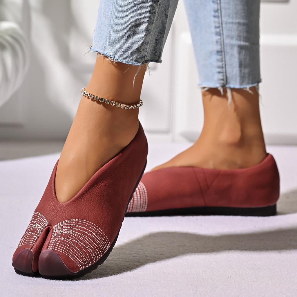 Wiosna Jesień Skóra Mikrofibra Dzielony Palec Damskie Mokasyny Plisowane Designerskie Niskie Obcasy Tabi Miękkie Podeszwy Płaskie Buty Codzienne