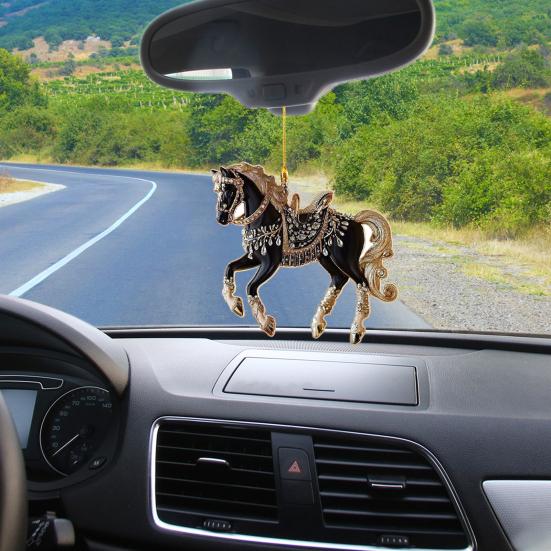 Horse Acrylic Ornament Elegant 2D Car Mirror Pendant Christmas Tree Hanging Decor DIY Crafts Unique Gifts