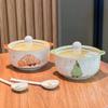 Ins High-value Fruit Croissant Ceramic Instant Noodle Bowl with Lid Binaural Soup Bowl Student Dormitory Instant Noodle Bowl
