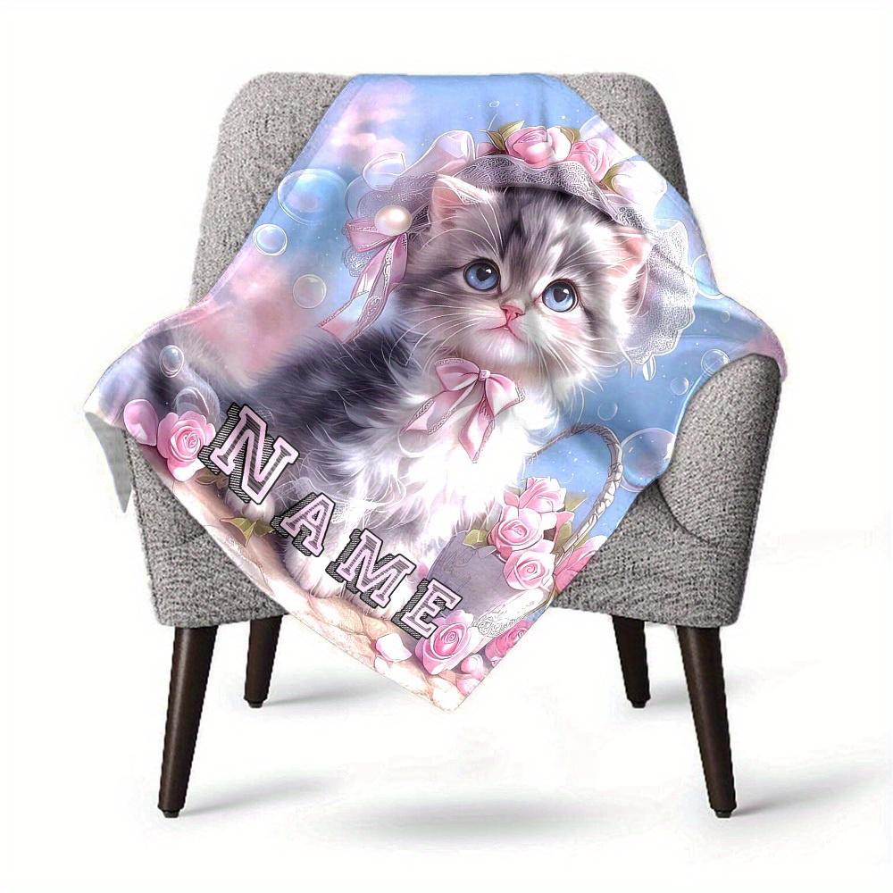 Cute Cat With Roses Home Customization Blankets Soft Cozy Lightweight Allseason Multipurpose Blanket For Picnics Sofas Offices Beds Living Rooms