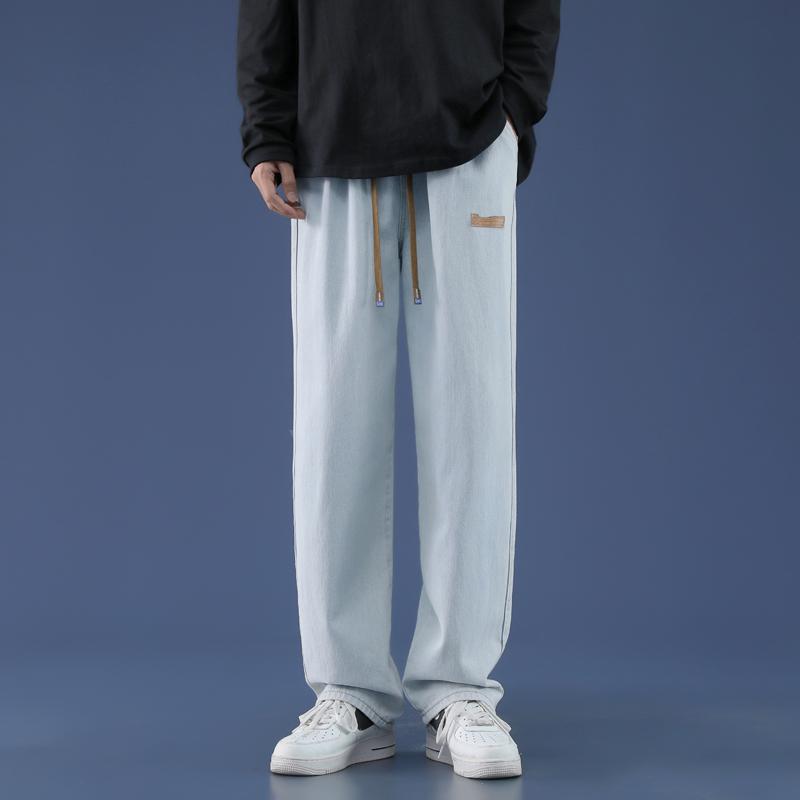 Autumn Winter Men's Black Straight Wide Leg Jeans High Street Loose Fit Denim Pants Casual Trousers Street Style