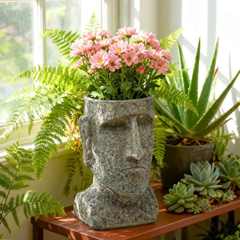 Sukulentní držák Abstraktní tvář Hrnec Pro zahradu Pro terasu Šedá Jedinečná pryskyřičná dekorace tváře Dekorace domova Pryskyřičná konstrukce