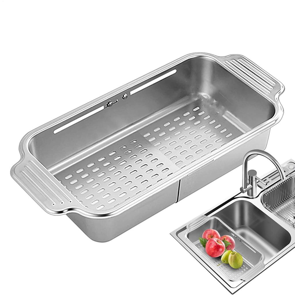 Escurridor de Platos para Fregadero ajustable Secador para Fregadero de Cocina Coladores Escurridores Cesta con Tapón Colador para Lavar Alimentos