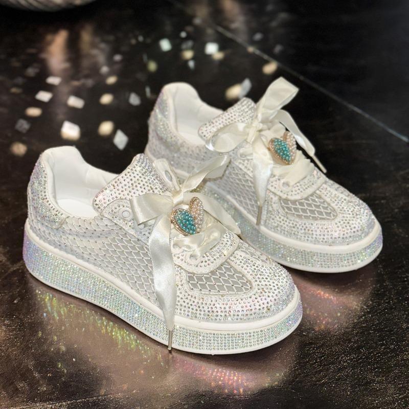 New Thick-soled Fashionable Sneakers for Women with Rhinestone Single Shoes