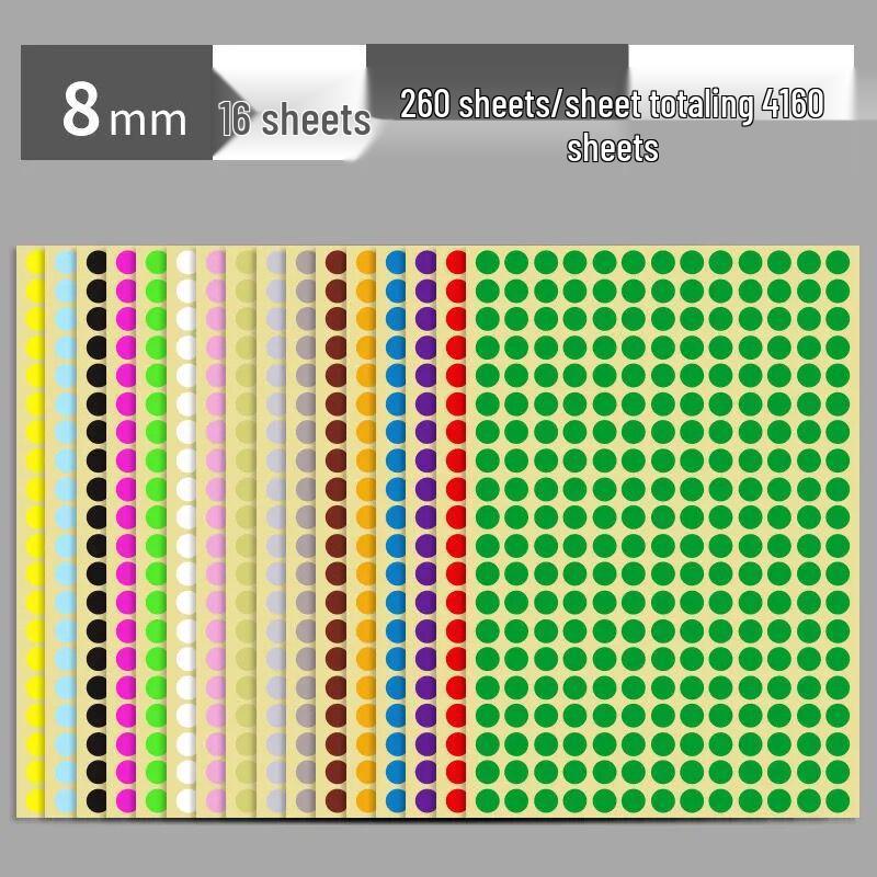 16-Color Round Self-Adhesive Dot Labels - Tear-off White Stickers for Sorting and Marking