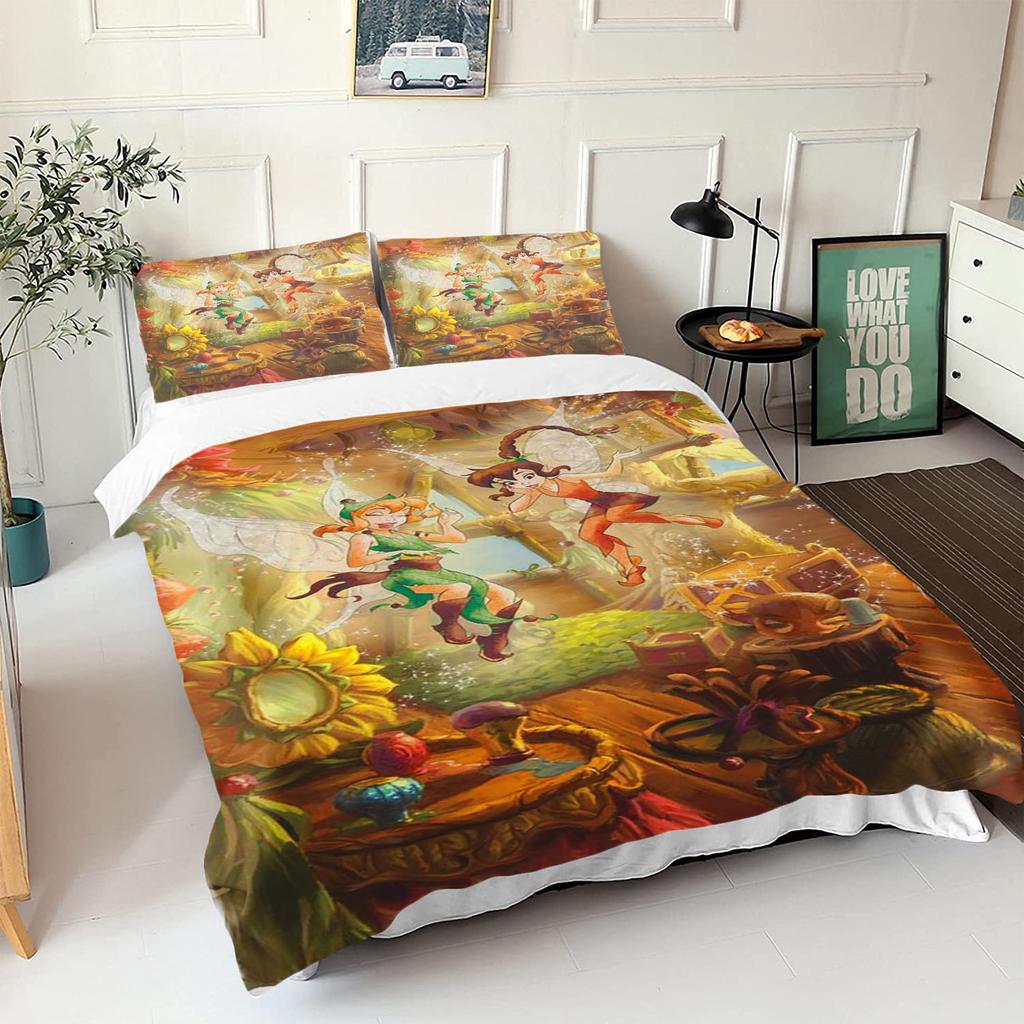 Kreslený anime povlak na přikrývku Zvonilka 100% polyester Šetrný k pokožce Prodyšný Roztomilý potisk Přikrývka Ložní prádlo