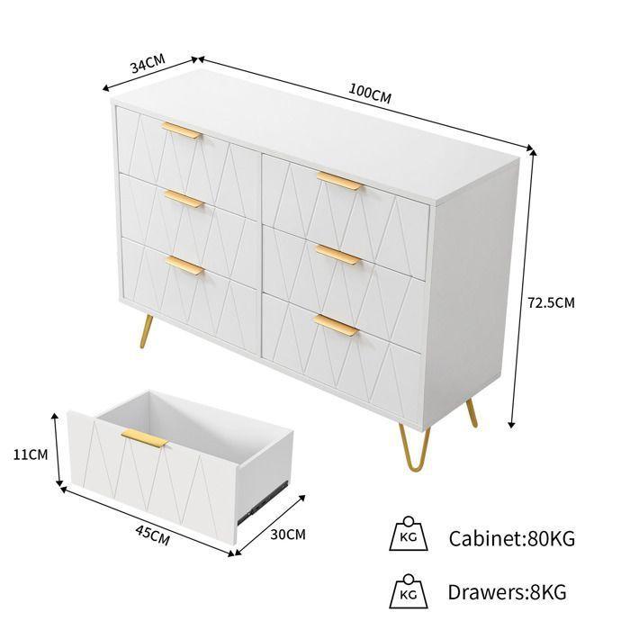 Commode - SOMUBI - Diamond Model - 6 Drawers - Elegant Design - White
