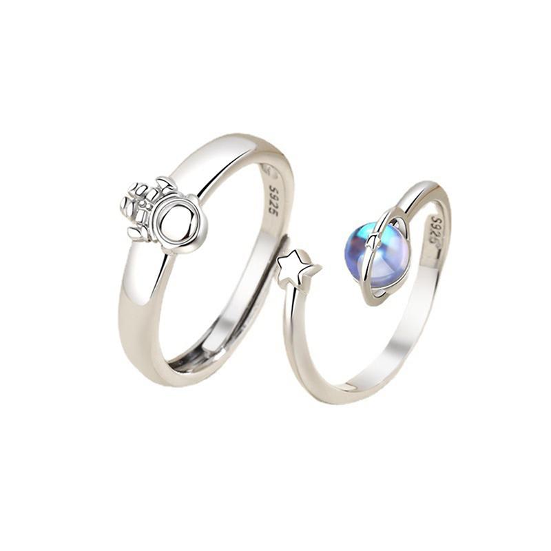 Couple Ring Happy Planet Astronaut Moonstone Couple Pair Ring Light Luxury
