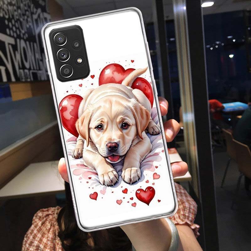 Lovely Puppy Heart Dogs Phone Case for Samsung A54 A57 A37 A17 A14 A15 A12 A24 A34 A55 A35 A25 A52S A07 A05S A04S A22 A32 A72 Ga