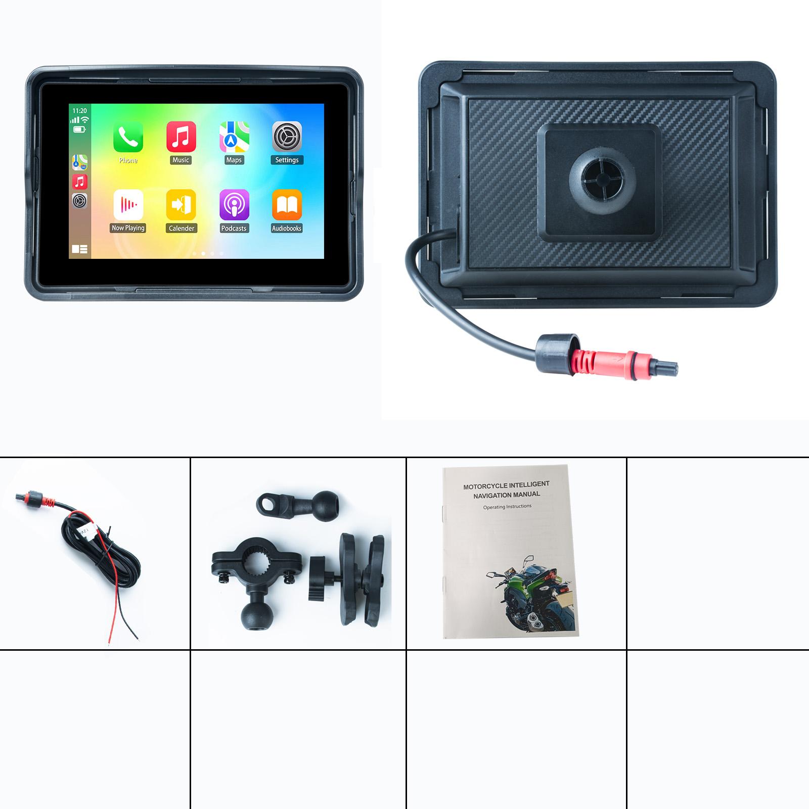 

5-дюймовий мотоцикл Портативна навігація GPS Бездротовий Carplay Android Auto IPX7 Водонепроникний монітор мотоцикла Сенсорний екран DVR