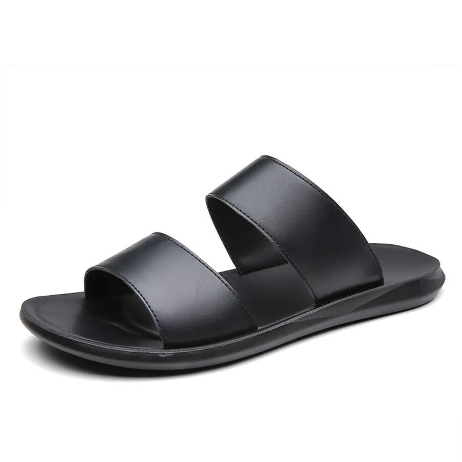 2025 Summer New Men's Slippers Fashion Soft Bottom Leather Surface Casual Slippers Outdoor Non Slip Beach Sandals Large Size