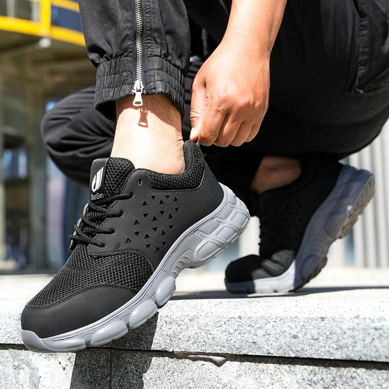 Mens Safety Shoes Steel Toe Boots Work Sneakers Lightweight Anti-Smash Anti-Puncture Protective Boots Breathable Indestructible