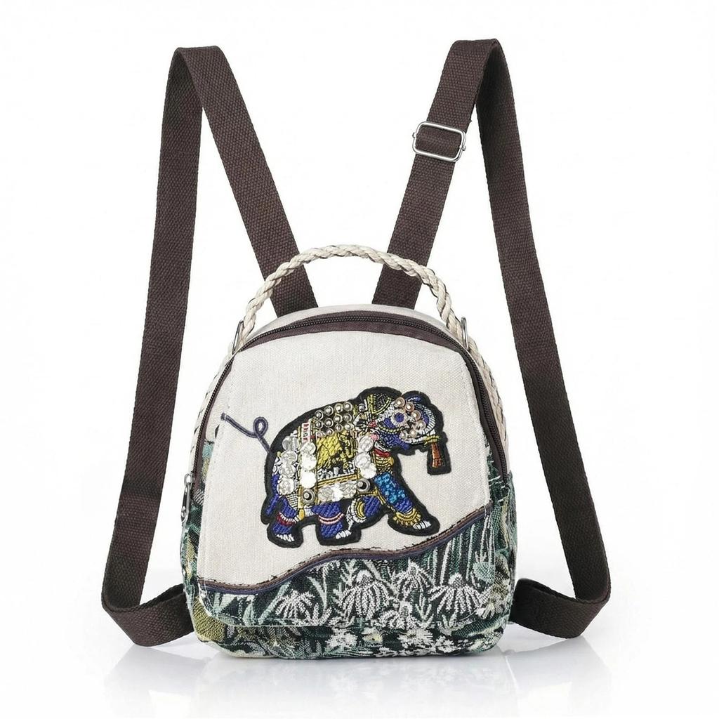 Embroidered Elephant Bag - Crossbody Shoulder Bag, Casual Commuting Multi-purpose Backpack
