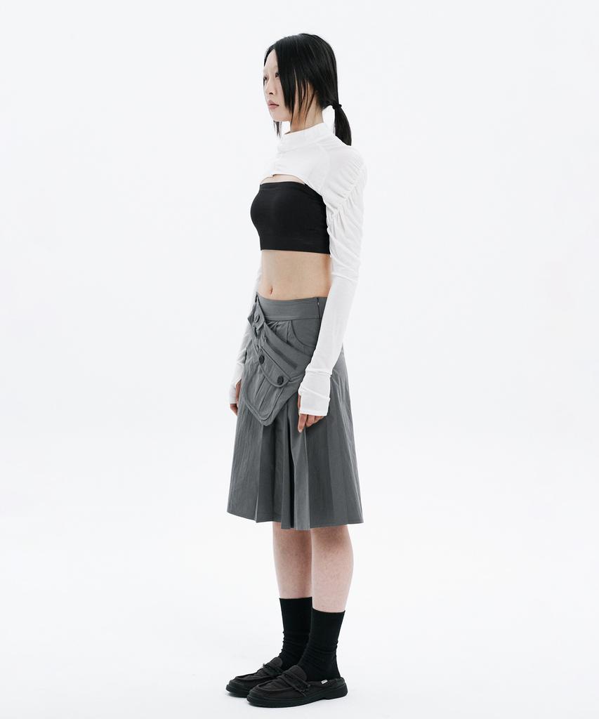 Hanahi Pocket Belt Half Pleated Skirt Gray