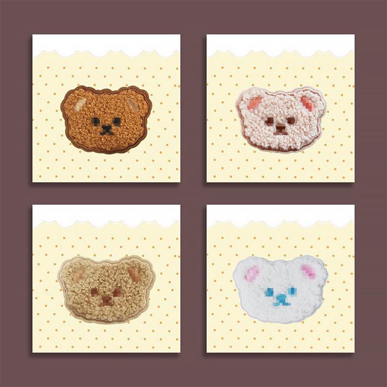 Adhesive Cartoon Bear Head Embroidery Patch - No-Sew, DIY Decorative Sticker for Clothing