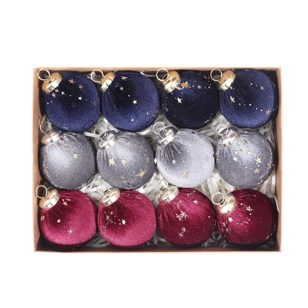 12Pcs/set Creative Flocking Christmas Ball Shiny Xmas Tree Hanging Pendants  Party Decorations