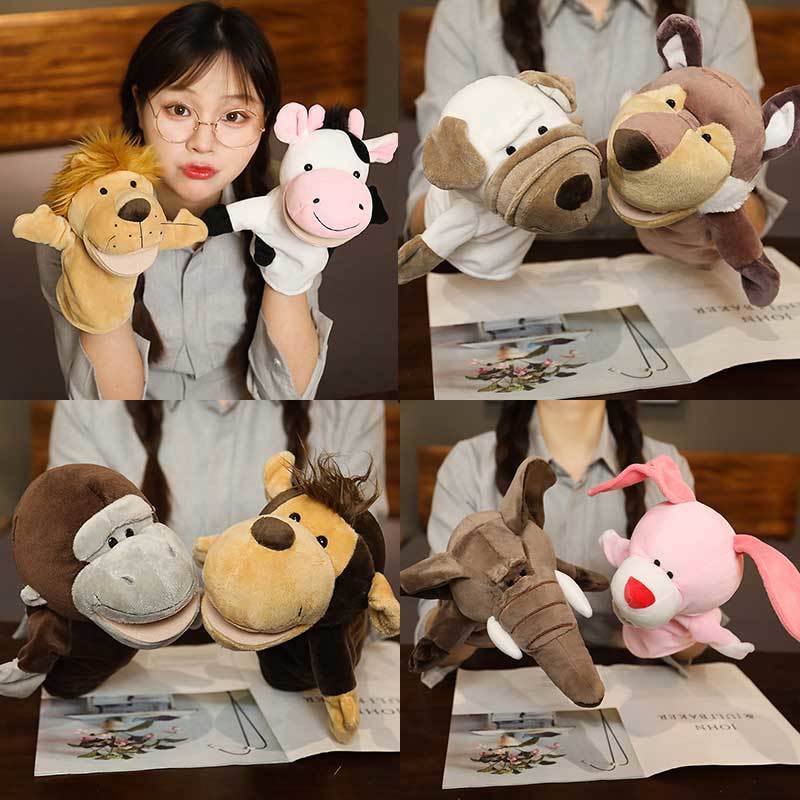 Stuffed Plush Animals Playthings Hand Finger Story Puppet Kawaii Dolls Learning Infant Playthings Duck Lamb Cow Dog Horse Kids Toy Gift Idea