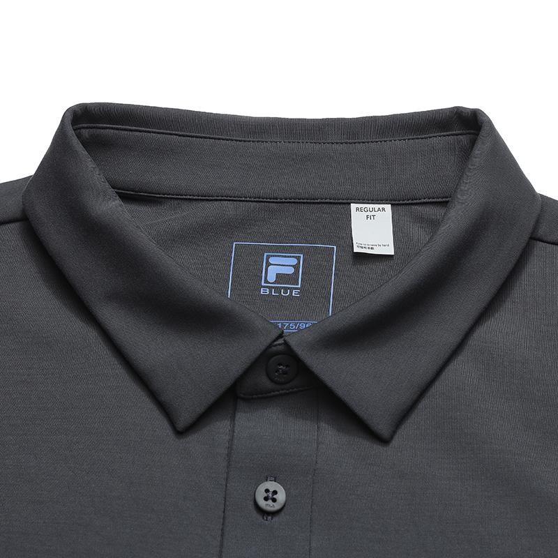 FILA Blue Fashion Classic Simple Business Casual Versatile Comfortable Short Sleeve Polo Shirt Men tops Deep-Charcoal-Gray F11M612107FCC