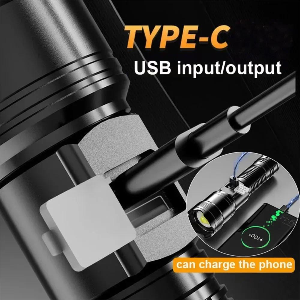 100000LM High Strong Power Led Flashlights Tactical Torch with Display Light USB Charging Camping Fishing Emergency Zoom Lantern