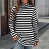 Women's Fashion Casual Striped High Neck Loose Long Sleeve Casual Pullover Top