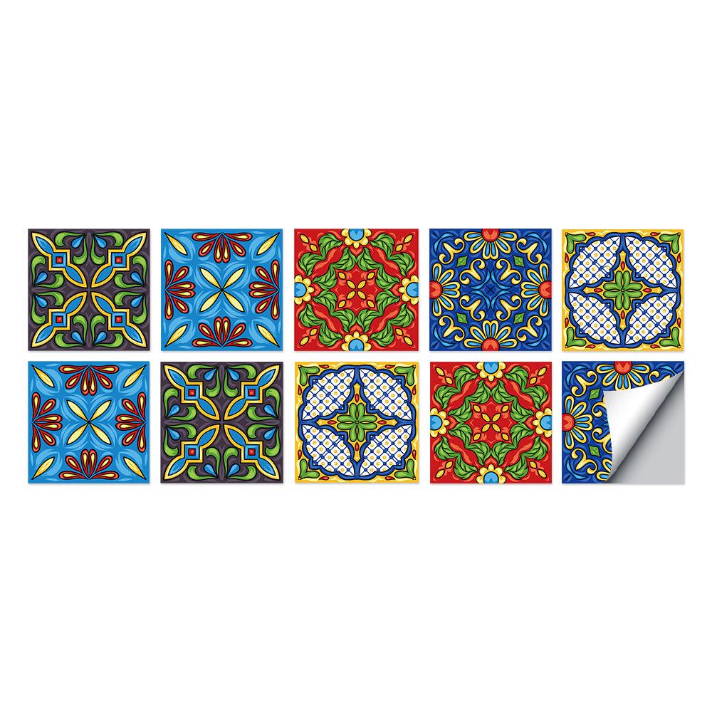 10-Pack European Style Floral Tile Wall Stickers for Living Room and Bathroom - Self-Adhesive PVC Crystal Film