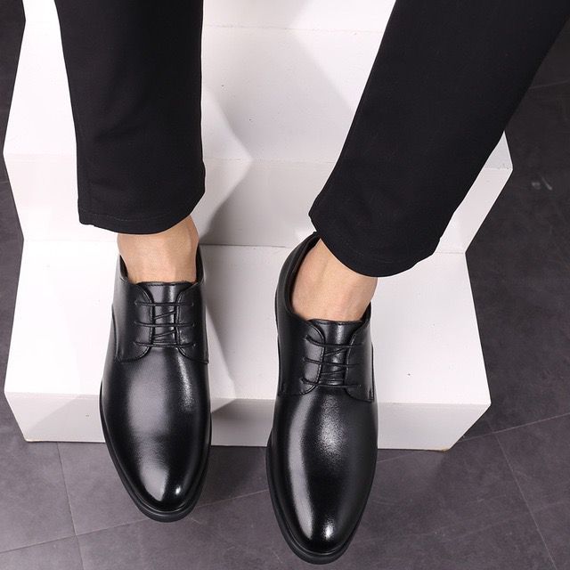 Men Business Brogue Shoes Lace Up Oxfords Leather Trendy Office Work Dress Derby Shoes British Youth Wedding Shoes Men Flats