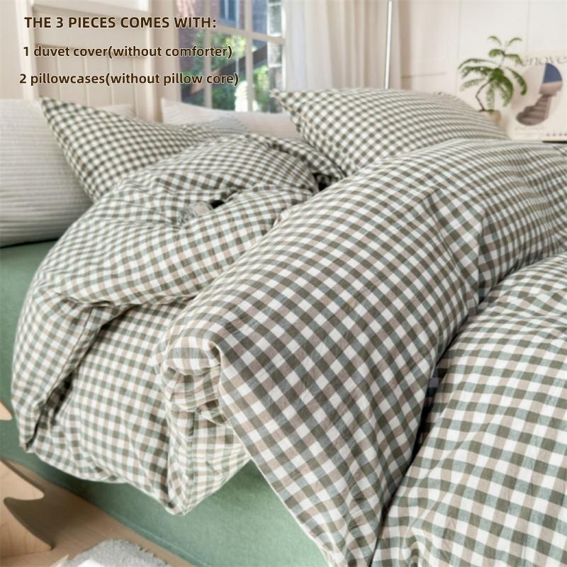 Ensemble de housse de couette à imprimé carreaux 3 pièces (1*Housse de couette + 2*Taie d'oreiller, sans noyau),Ensemble de literie en tissu doux 135×200cm