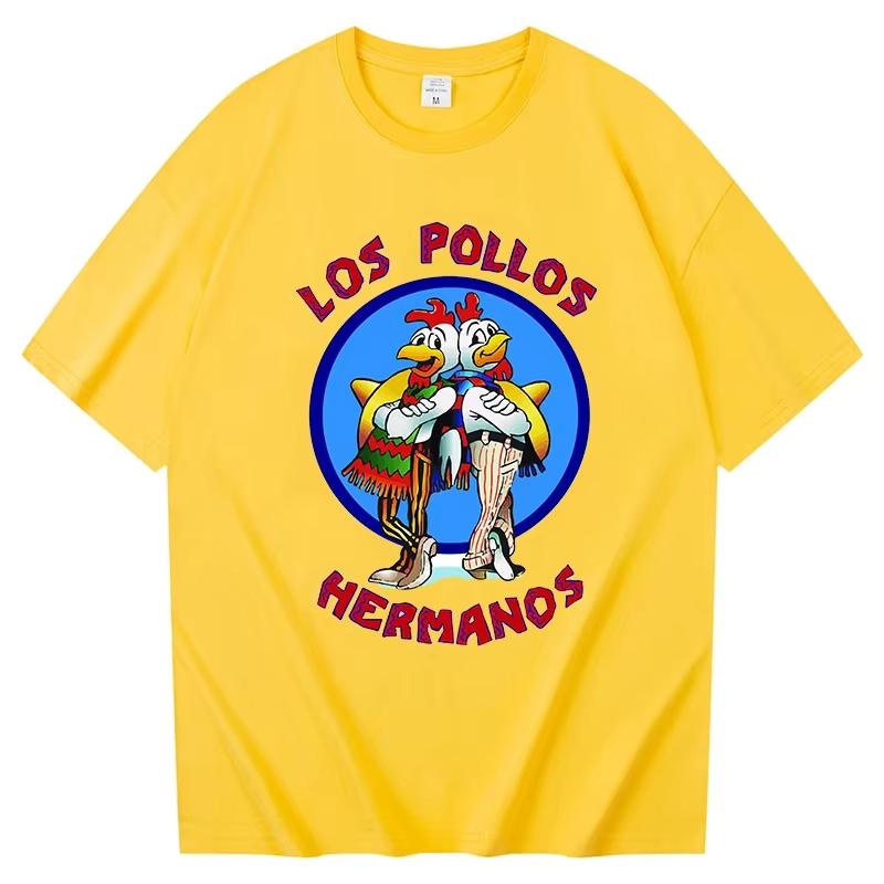 Men s Los Pollos Hermanos T-shirt Cotton Breaking Bad LOS POLLOS Chicken Brothers Printed Yellow Funny T Shirt Male Shirts S жёлтый