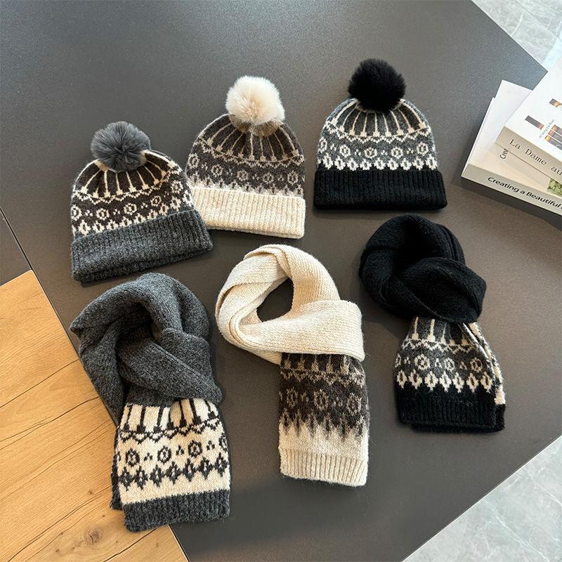 Hat and Scarf Set-New Arrival Forest-Style Children's Vintage Thick Winter-Proof Knit Beanie for Beach & Business Use