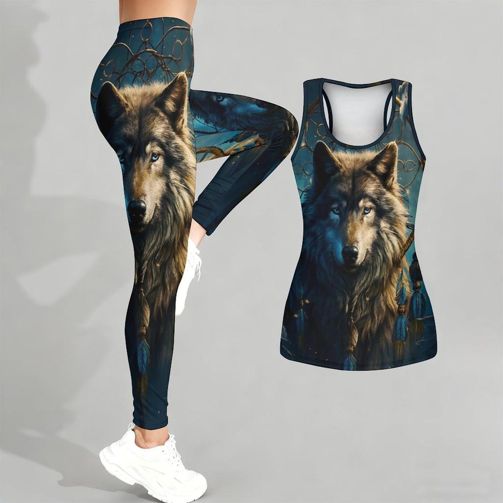Wildtiermuster Druck Yoga Outfit für Damen Mode Workout Leggings Fitness Sport Freizeit Yoga Set Sportanzug