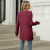 Autumn Winter Round Neck Pocket Hem Slit Loose T-shirt Solid Color Knitwear Pullover Top for Women