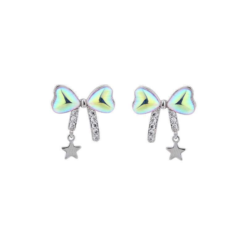 

Изысканный подарок на день рождения девушки, сверкающие серьги со звездами и бриллиантами, супер фея, любовь, лунный камень, бант, серьги Copper (White Gold)