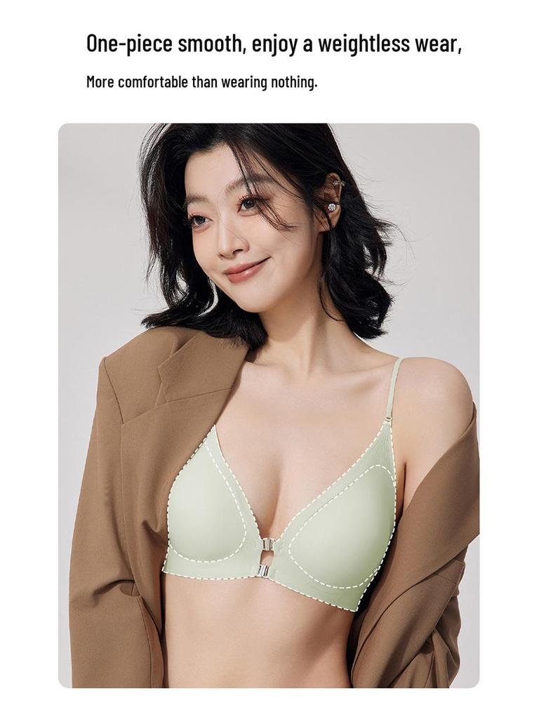 Front Buckle Push-Up Bra for Small Busts with Side Support and Anti-Sagging Features