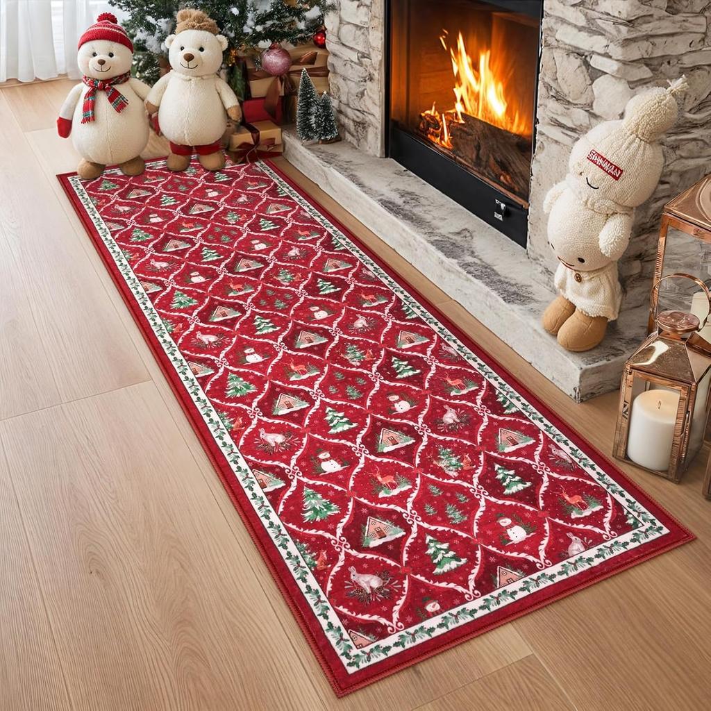 Runner Rug Corridor Carpet Non-slip Machine Washable Foldable Floor Mat Christmas Carpets Long Size Home Decoration Mats