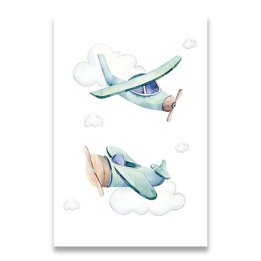 Kind Abenteuer Poster Druck Aquarell Kunstwerk Flugzeug Ballon Leinwand Malerei Wand Bild Nordic Kinder Junge Schlafzimmer Dekoration