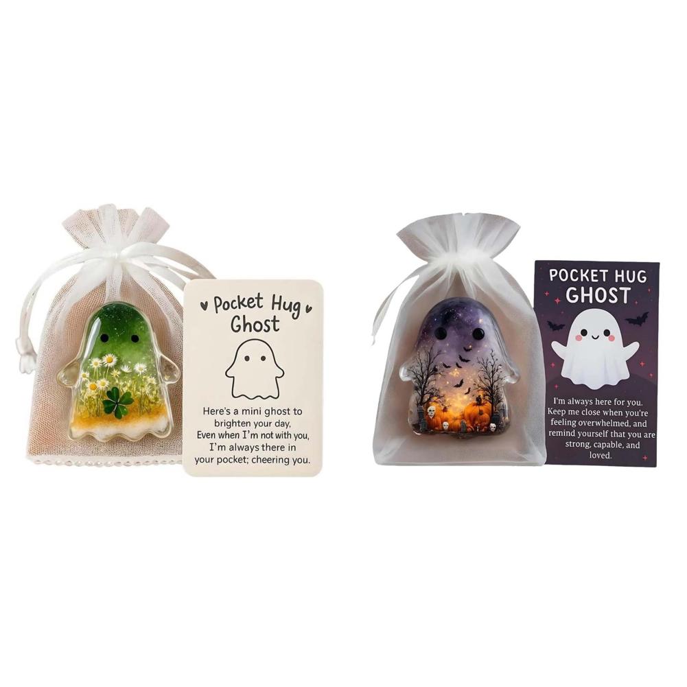 Halloween Mini-Geister Statue aus Harz Inspirierender Taschenkuss Harz-Ornamente Mit Positiver Karte Für Emotionale Partygeschenke
