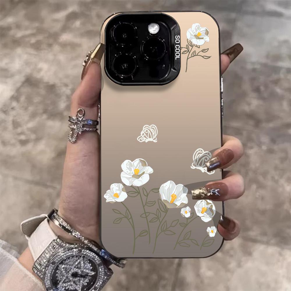 Floral IMD Phone Case For Xiaomi Redmi 15C Note 14 13 12 11 10 Pro 14C 13C 5G Shockproof Slim Protective Silver Camera Cover