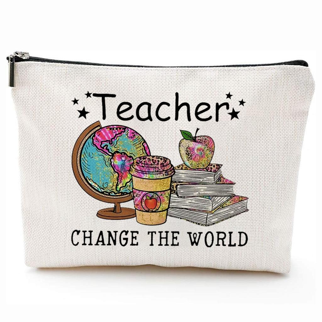 Teacher Gifts Teacher Appreciation Gifts Thank You Teacher Gift Bags Zipper Cosmetic Makeup Bag Canvas Pencil Pouch
