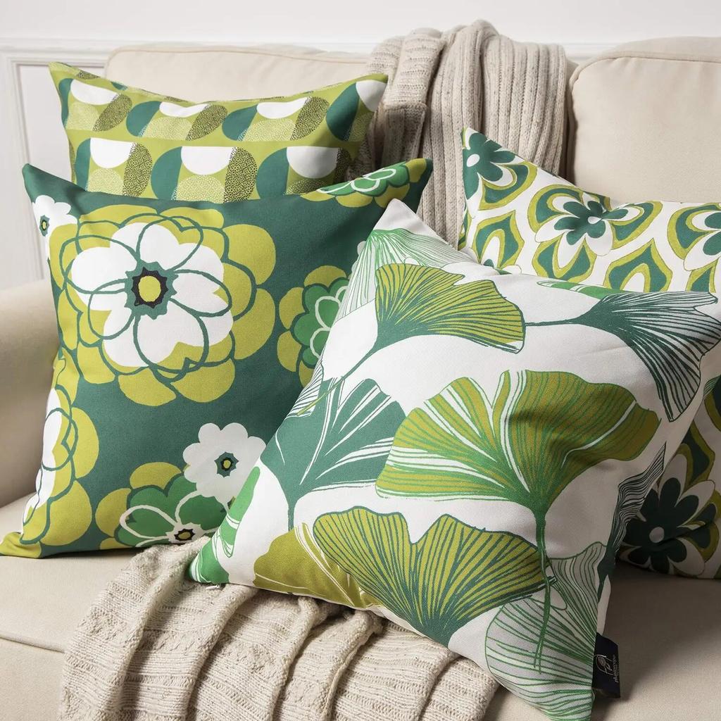 Bedroom Living Room Sofa Home Decor Cushion Cover Green White Geometric Pattern Petal Pillowcase